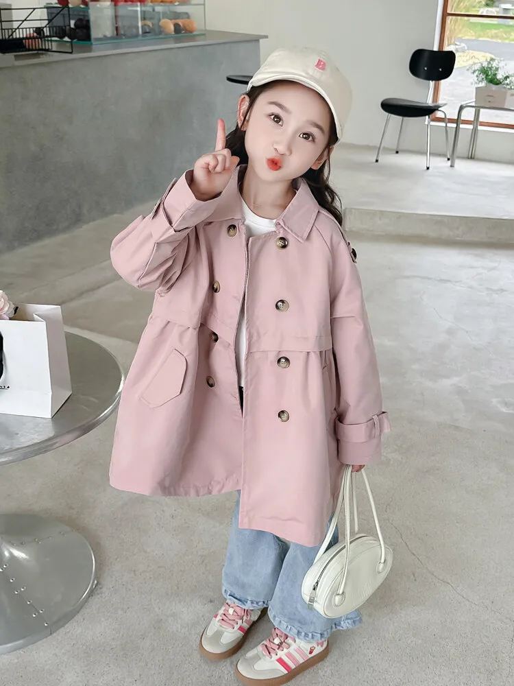 2025 Spring Autumn New 2 3 4 5 6 7 8 9 10 12 Years Children Outerwear Coats Baby Kids Girls Medium Long Slim Waist Trench Jacket