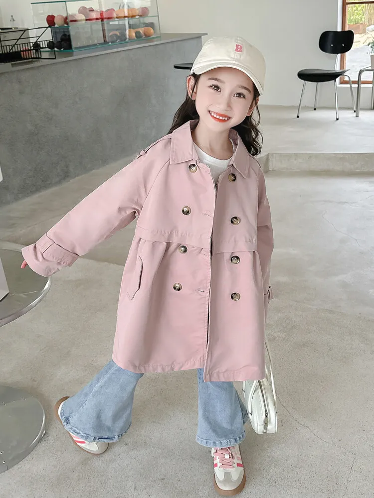 2025 Spring Autumn New 2 3 4 5 6 7 8 9 10 12 Years Children Outerwear Coats Baby Kids Girls Medium Long Slim Waist Trench Jacket
