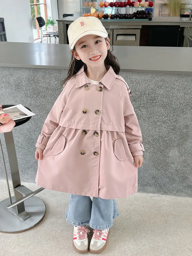 2025 Spring Autumn New 2 3 4 5 6 7 8 9 10 12 Years Children Outerwear Coats Baby Kids Girls Medium Long Slim Waist Trench Jacket