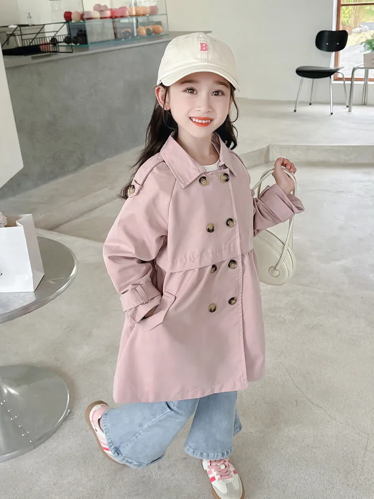 2025 Spring Autumn New 2 3 4 5 6 7 8 9 10 12 Years Children Outerwear Coats Baby Kids Girls Medium Long Slim Waist Trench Jacket