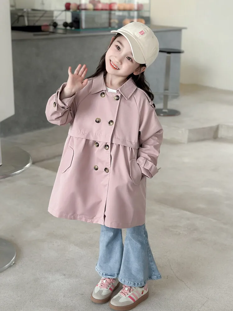 2025 Spring Autumn New 2 3 4 5 6 7 8 9 10 12 Years Children Outerwear Coats Baby Kids Girls Medium Long Slim Waist Trench Jacket