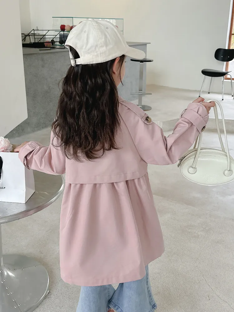 2025 Spring Autumn New 2 3 4 5 6 7 8 9 10 12 Years Children Outerwear Coats Baby Kids Girls Medium Long Slim Waist Trench Jacket