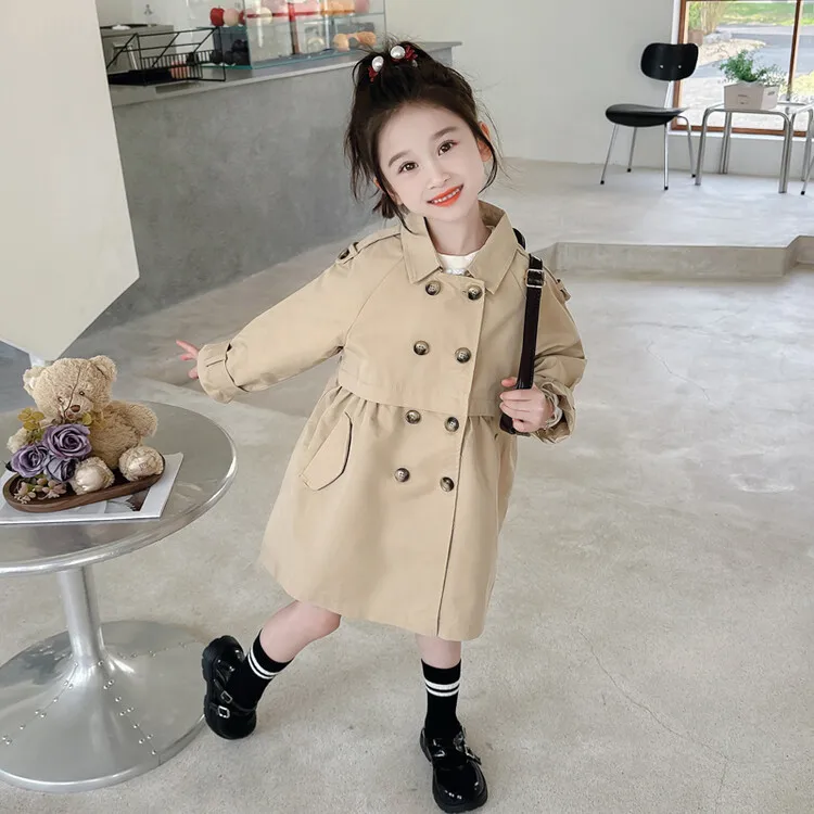 2025 Spring Autumn New 2 3 4 5 6 7 8 9 10 12 Years Children Outerwear Coats Baby Kids Girls Medium Long Slim Waist Trench Jacket