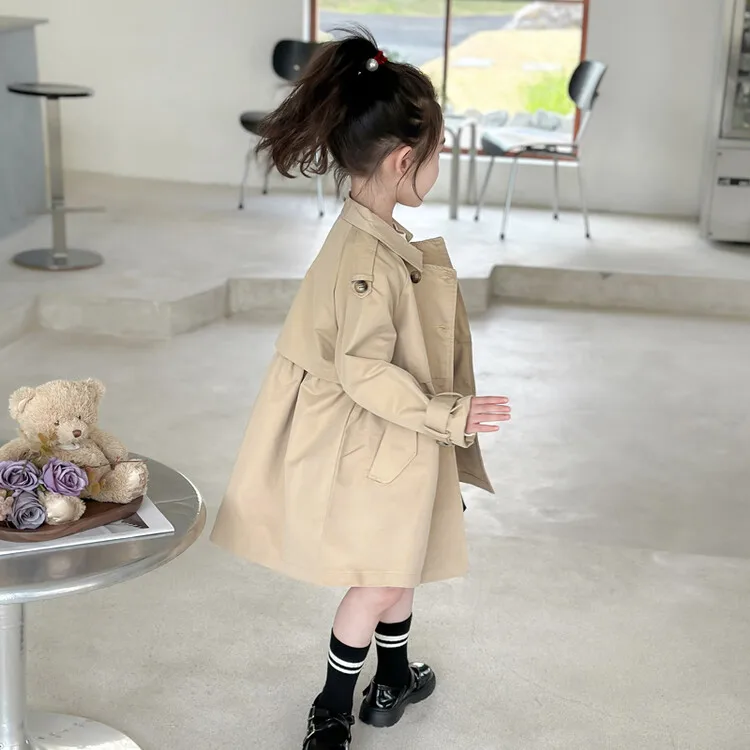 2025 Spring Autumn New 2 3 4 5 6 7 8 9 10 12 Years Children Outerwear Coats Baby Kids Girls Medium Long Slim Waist Trench Jacket