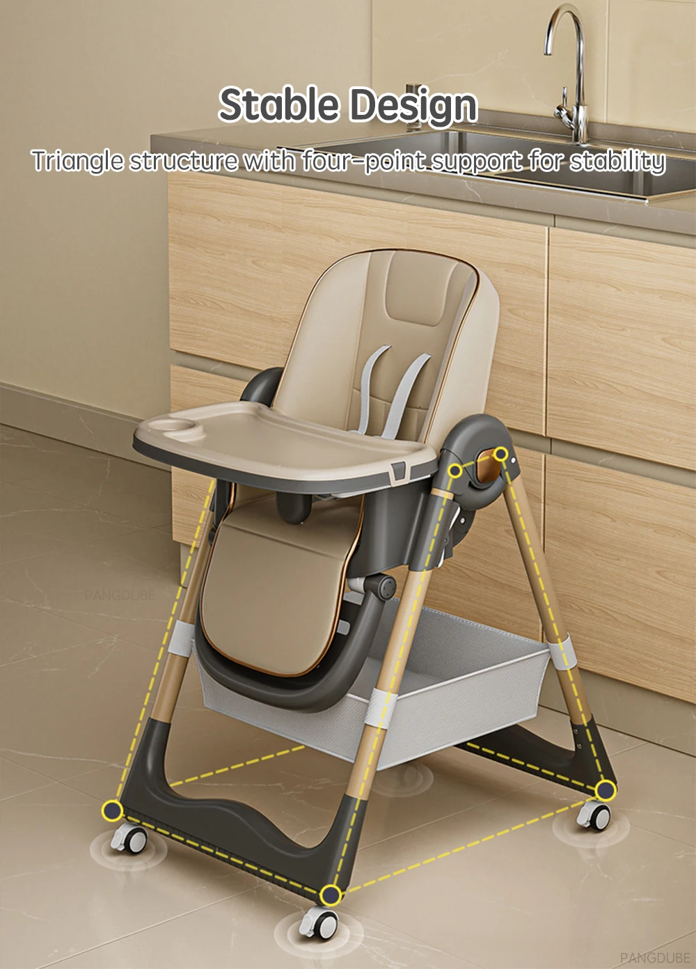 PANGDUBE Adjustable Baby High Chair 0-3 Years Foldable Toddler Dining Seat with Tray Reclining Feeding Chair Baby Dinner Chair