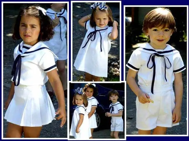 Summer Navy Sister Brother Clothing White Cotton Linen Fabric with Bblack Ribbon Comfortable Breathable Daily Outfit Performance