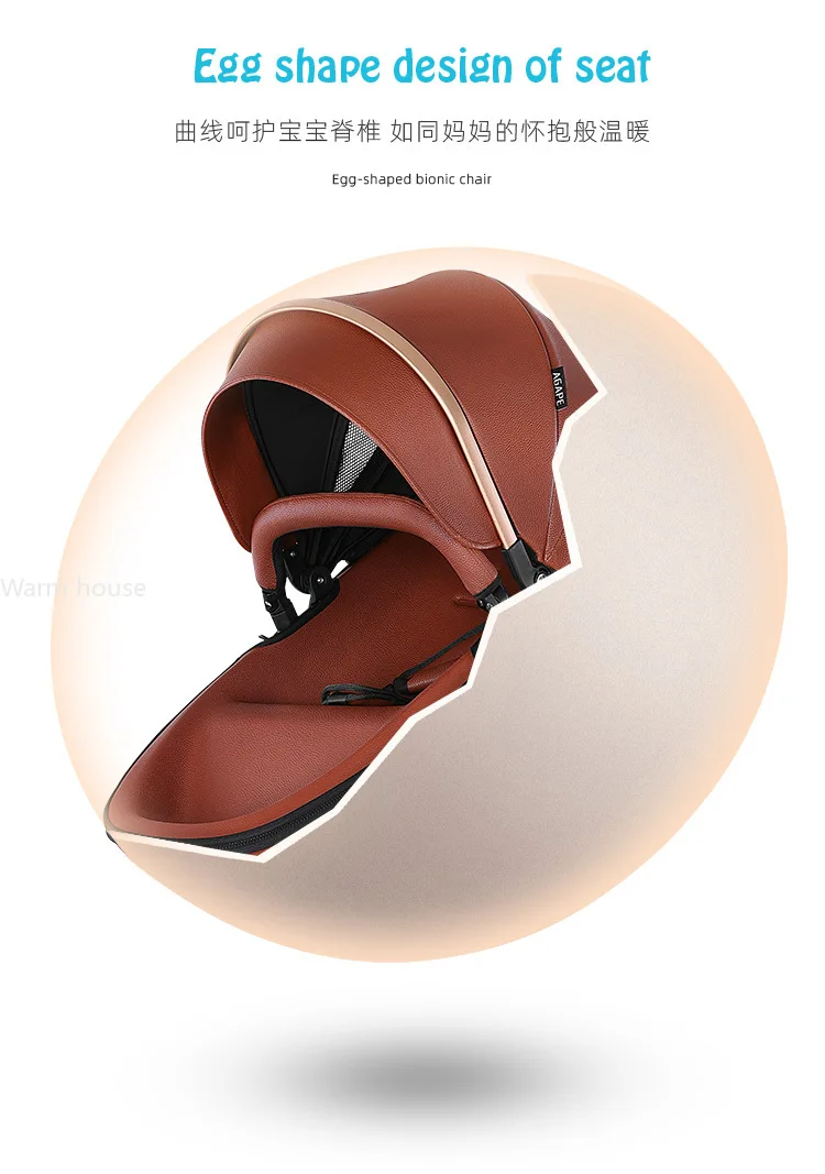 Luxury Baby Stroller 3in1 Pram Carriage PU Leather High Landscape Rotating 360° Trolley Car Pushchair for Newborns