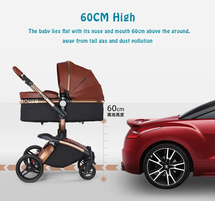Luxury Baby Stroller 3in1 Pram Carriage PU Leather High Landscape Rotating 360° Trolley Car Pushchair for Newborns