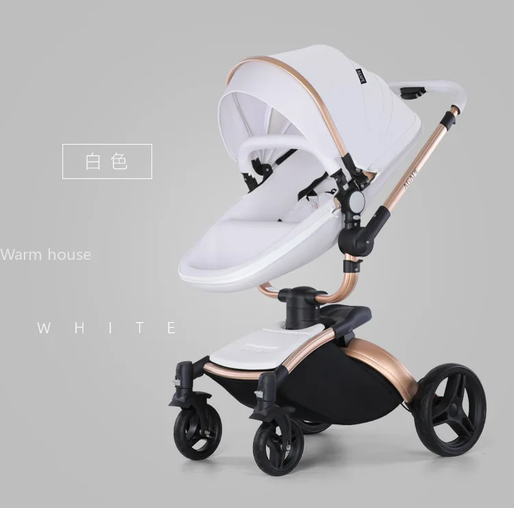 Luxury Baby Stroller 3in1 Pram Carriage PU Leather High Landscape Rotating 360° Trolley Car Pushchair for Newborns