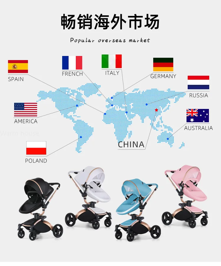Luxury Baby Stroller 3in1 Pram Carriage PU Leather High Landscape Rotating 360° Trolley Car Pushchair for Newborns