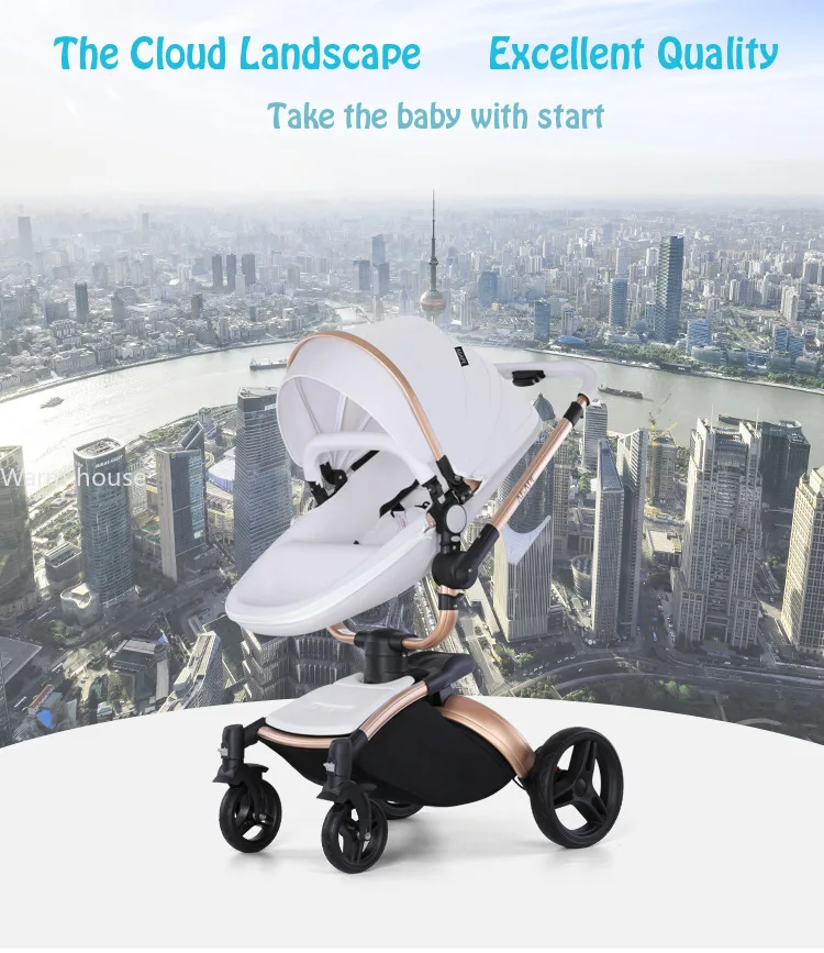 Luxury Baby Stroller 3in1 Pram Carriage PU Leather High Landscape Rotating 360° Trolley Car Pushchair for Newborns