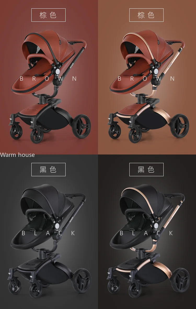 Luxury Baby Stroller 3in1 Pram Carriage PU Leather High Landscape Rotating 360° Trolley Car Pushchair for Newborns