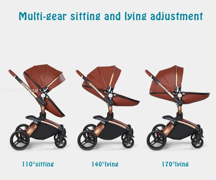 Luxury Baby Stroller 3in1 Pram Carriage PU Leather High Landscape Rotating 360° Trolley Car Pushchair for Newborns