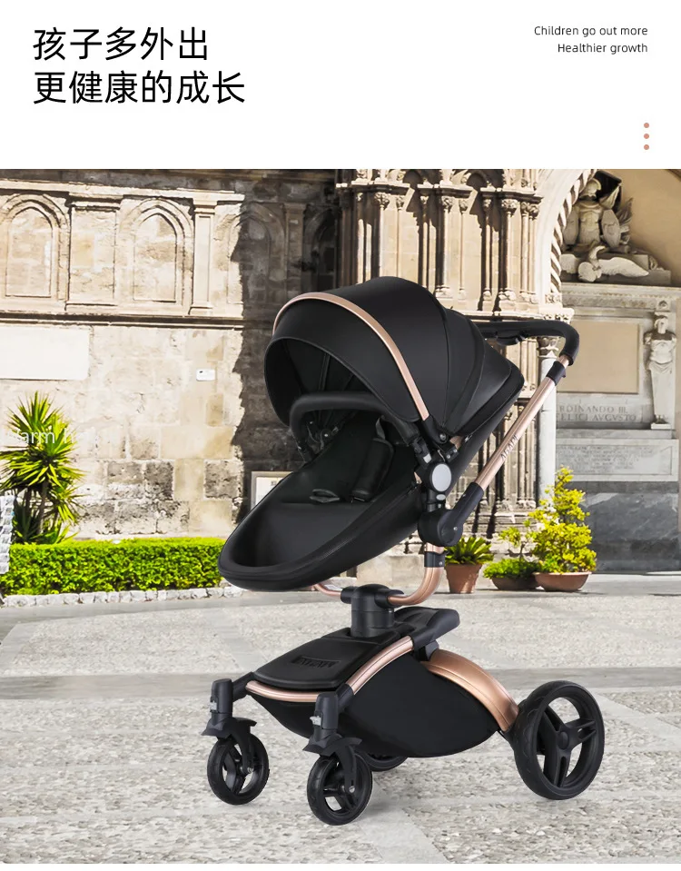 Luxury Baby Stroller 3in1 Pram Carriage PU Leather High Landscape Rotating 360° Trolley Car Pushchair for Newborns