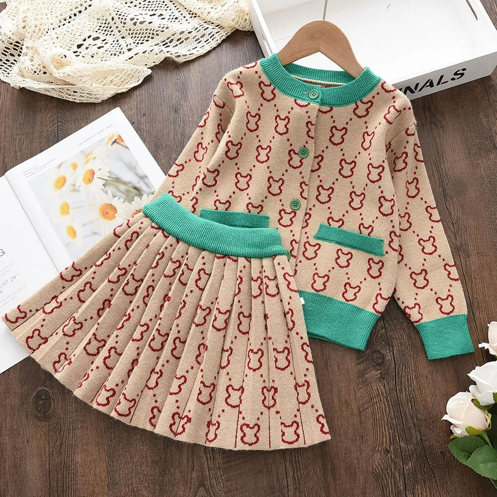 Bear Leader Baby Girls Clothes Set Autumn Winter Cartoon Grape Clothing Set New Kids Knitted Sweet Outfit Children Clothes Suit
