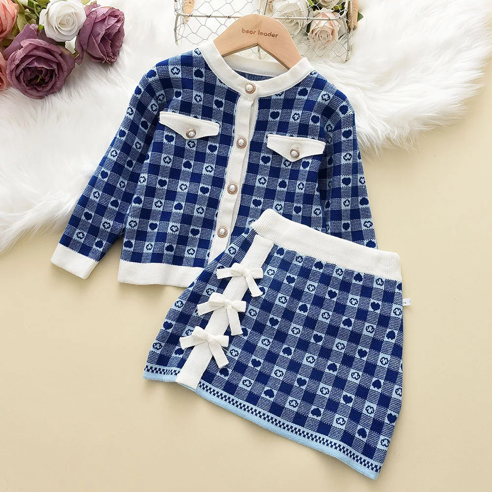 Bear Leader Baby Girls Clothes Set Autumn Winter Cartoon Grape Clothing Set New Kids Knitted Sweet Outfit Children Clothes Suit