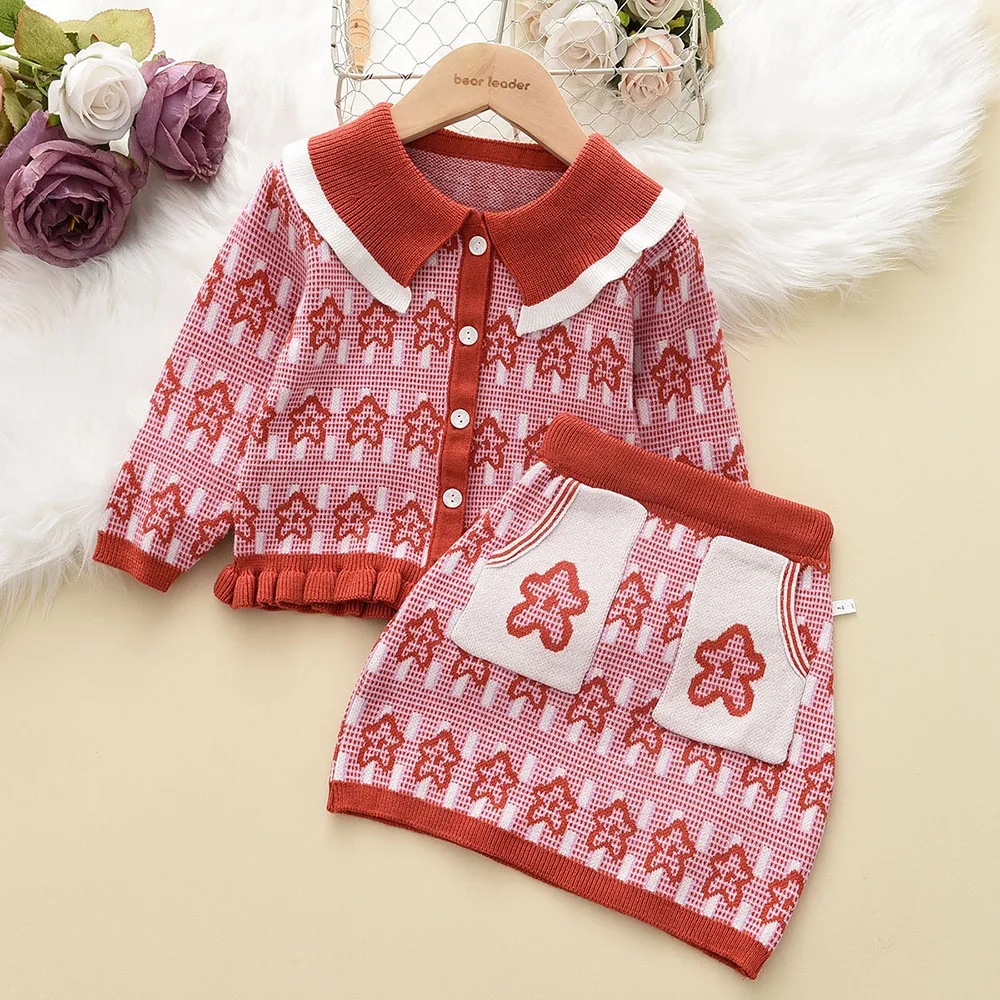 Bear Leader Baby Girls Clothes Set Autumn Winter Cartoon Grape Clothing Set New Kids Knitted Sweet Outfit Children Clothes Suit