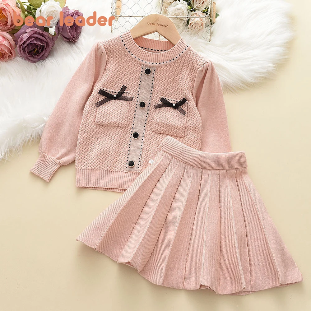 Bear Leader Baby Girls Clothes Set Autumn Winter Cartoon Grape Clothing Set New Kids Knitted Sweet Outfit Children Clothes Suit