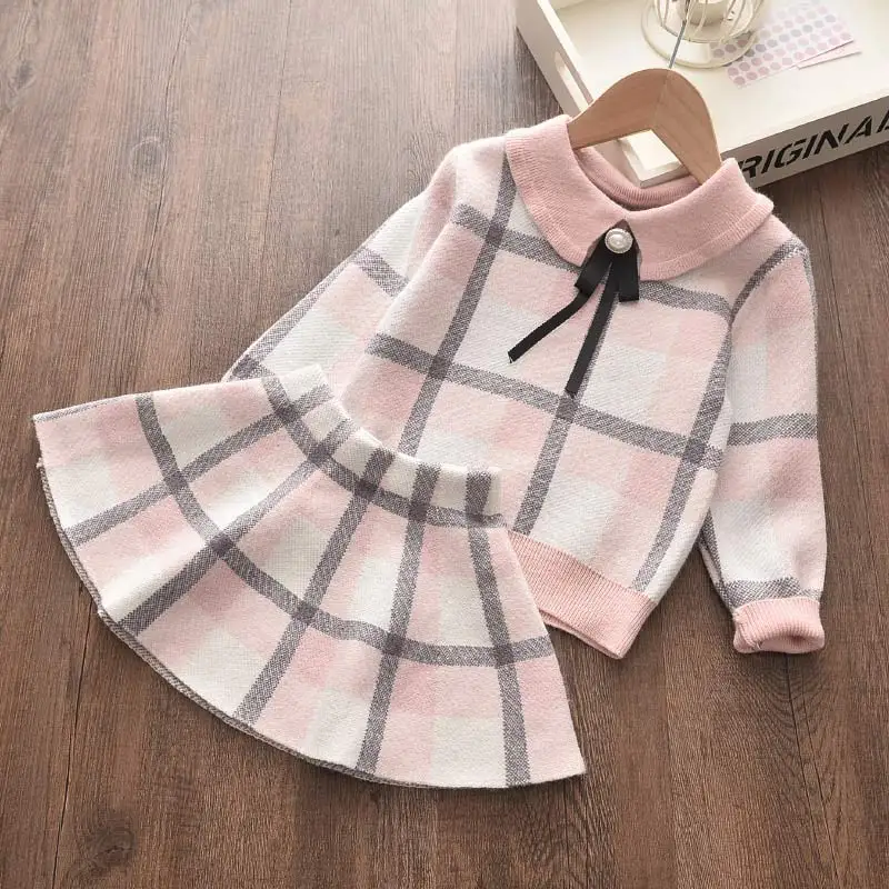 Bear Leader Baby Girls Clothes Set Autumn Winter Cartoon Grape Clothing Set New Kids Knitted Sweet Outfit Children Clothes Suit