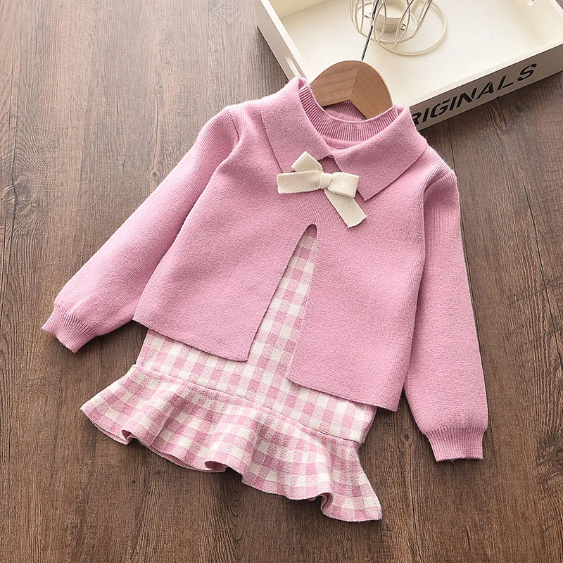 Bear Leader Baby Girls Clothes Set Autumn Winter Cartoon Grape Clothing Set New Kids Knitted Sweet Outfit Children Clothes Suit