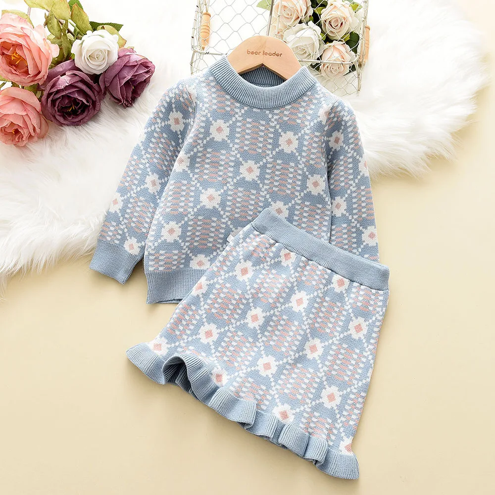 Bear Leader Baby Girls Clothes Set Autumn Winter Cartoon Grape Clothing Set New Kids Knitted Sweet Outfit Children Clothes Suit