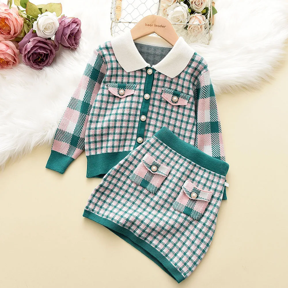 Bear Leader Baby Girls Clothes Set Autumn Winter Cartoon Grape Clothing Set New Kids Knitted Sweet Outfit Children Clothes Suit