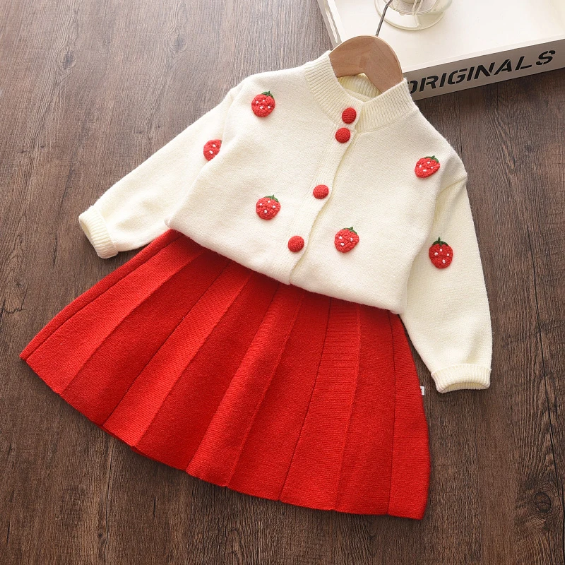 Bear Leader Baby Girls Clothes Set Autumn Winter Cartoon Grape Clothing Set New Kids Knitted Sweet Outfit Children Clothes Suit