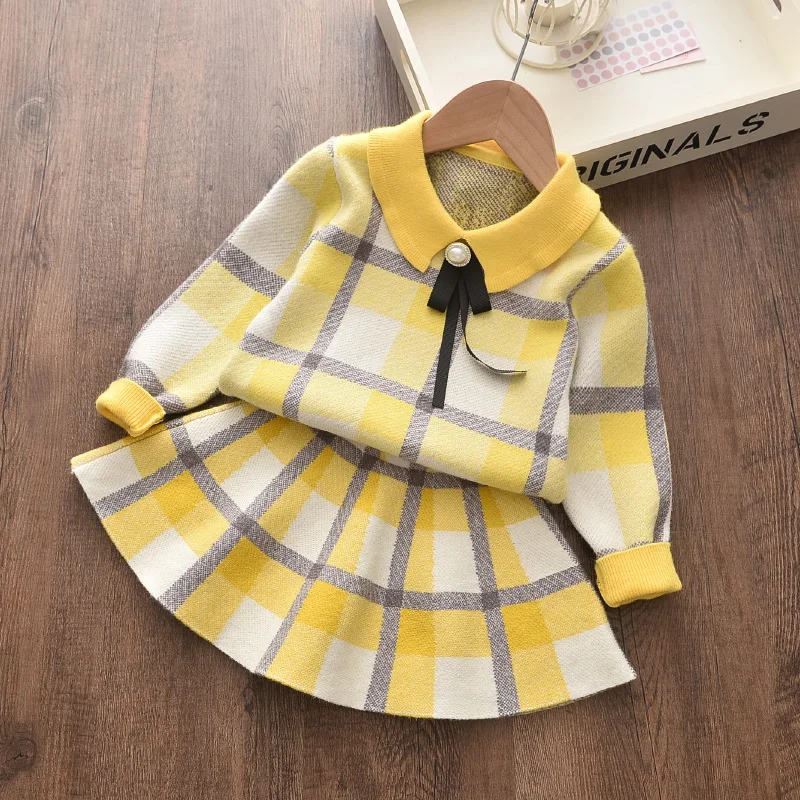 Bear Leader Baby Girls Clothes Set Autumn Winter Cartoon Grape Clothing Set New Kids Knitted Sweet Outfit Children Clothes Suit