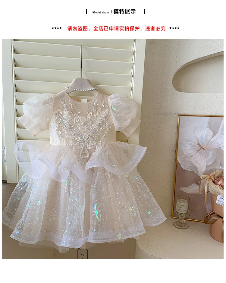 Summer New 3 4 5 6 7 8 9 10 Years Girls Piano Outfit Short Sleeve Princess Bowtie Ball Gown Dress For Kids Baby Birthday Gift