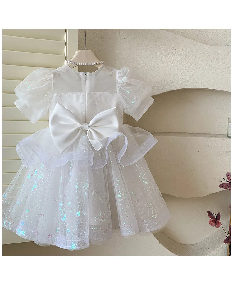 Summer New 3 4 5 6 7 8 9 10 Years Girls Piano Outfit Short Sleeve Princess Bowtie Ball Gown Dress For Kids Baby Birthday Gift