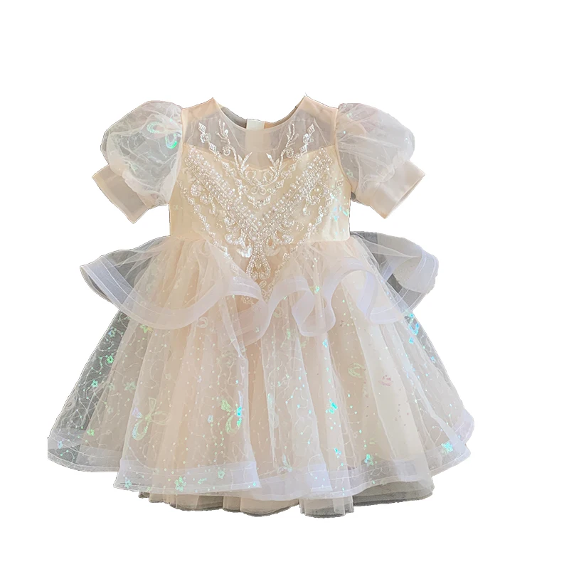 Summer New 3 4 5 6 7 8 9 10 Years Girls Piano Outfit Short Sleeve Princess Bowtie Ball Gown Dress For Kids Baby Birthday Gift
