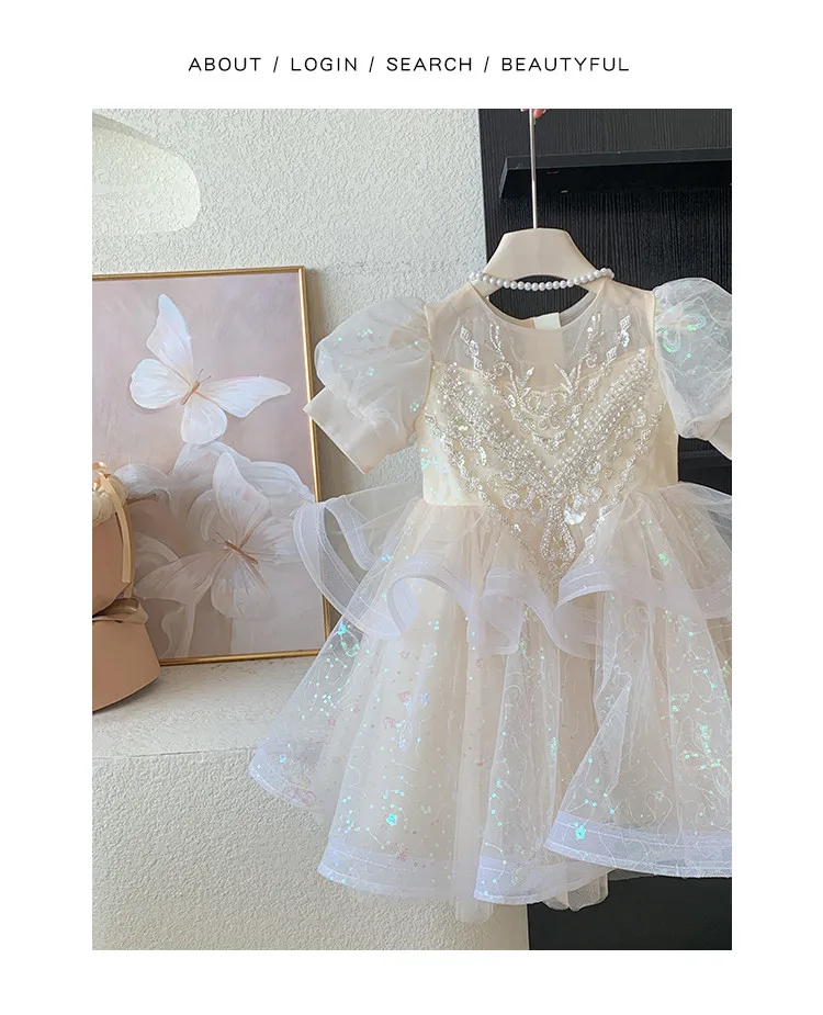 Summer New 3 4 5 6 7 8 9 10 Years Girls Piano Outfit Short Sleeve Princess Bowtie Ball Gown Dress For Kids Baby Birthday Gift