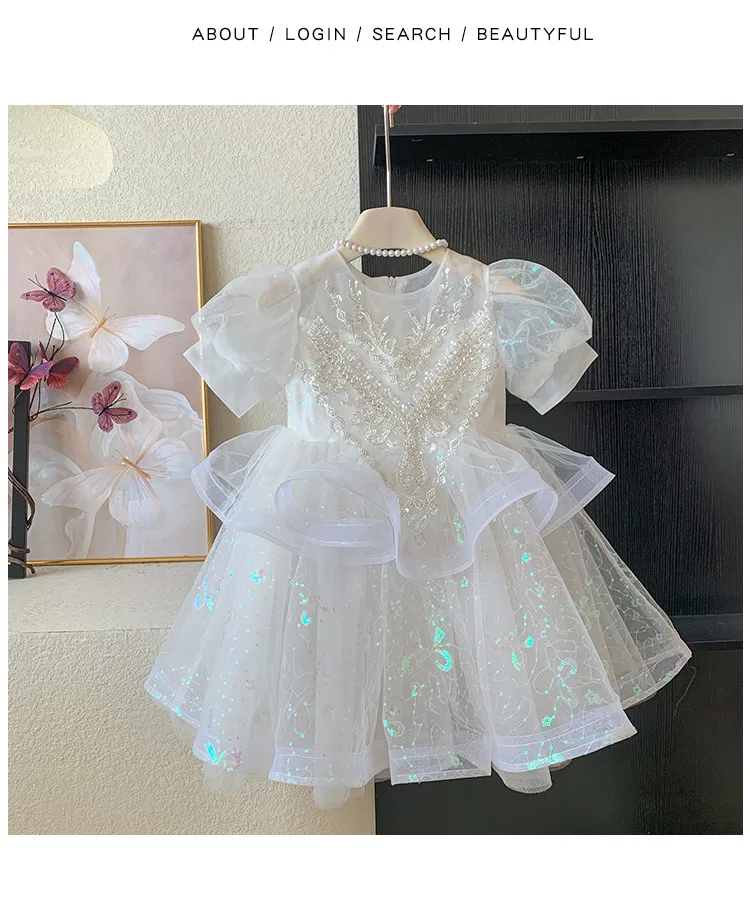 Summer New 3 4 5 6 7 8 9 10 Years Girls Piano Outfit Short Sleeve Princess Bowtie Ball Gown Dress For Kids Baby Birthday Gift