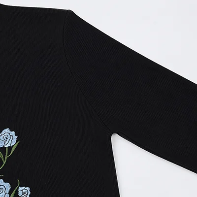 XS-XXXL Lady Cardigan Outfit Casual Embroidey Flowers Black Ribbed Top Maxi Dress Long Dresses Zipper Elegant Shlomo Dress Set