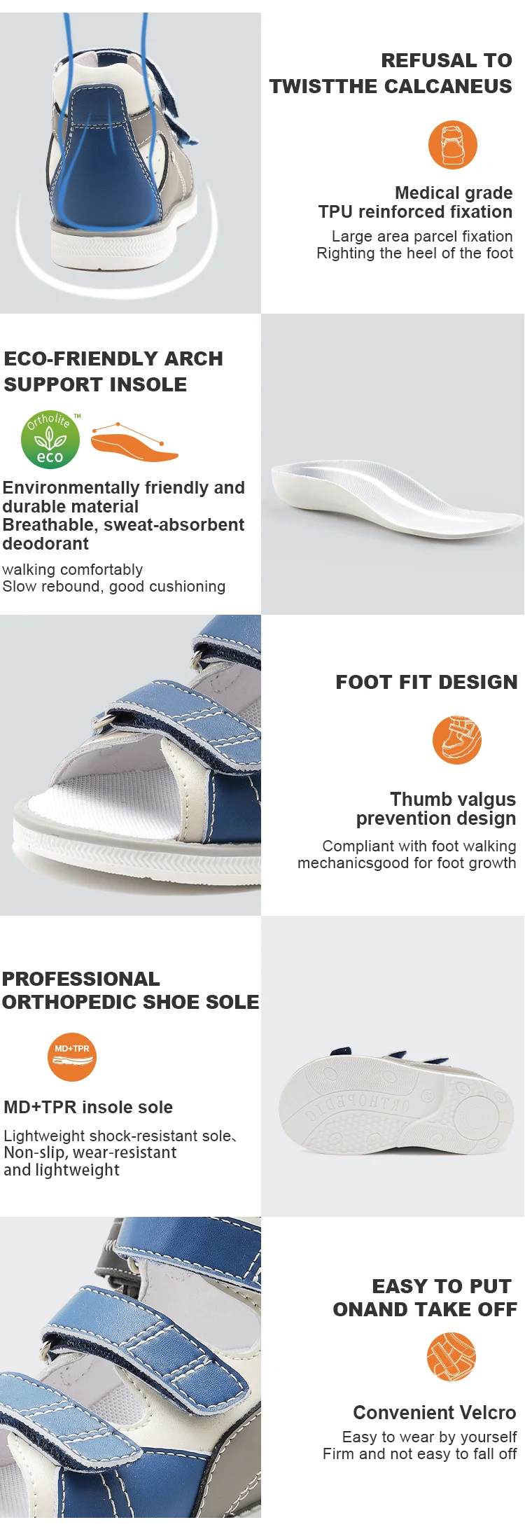 Children Summer Sandals Princepard Kids Girls Boys Orthopedic Shoes High Top Arch Support Varus Valgus Footwear