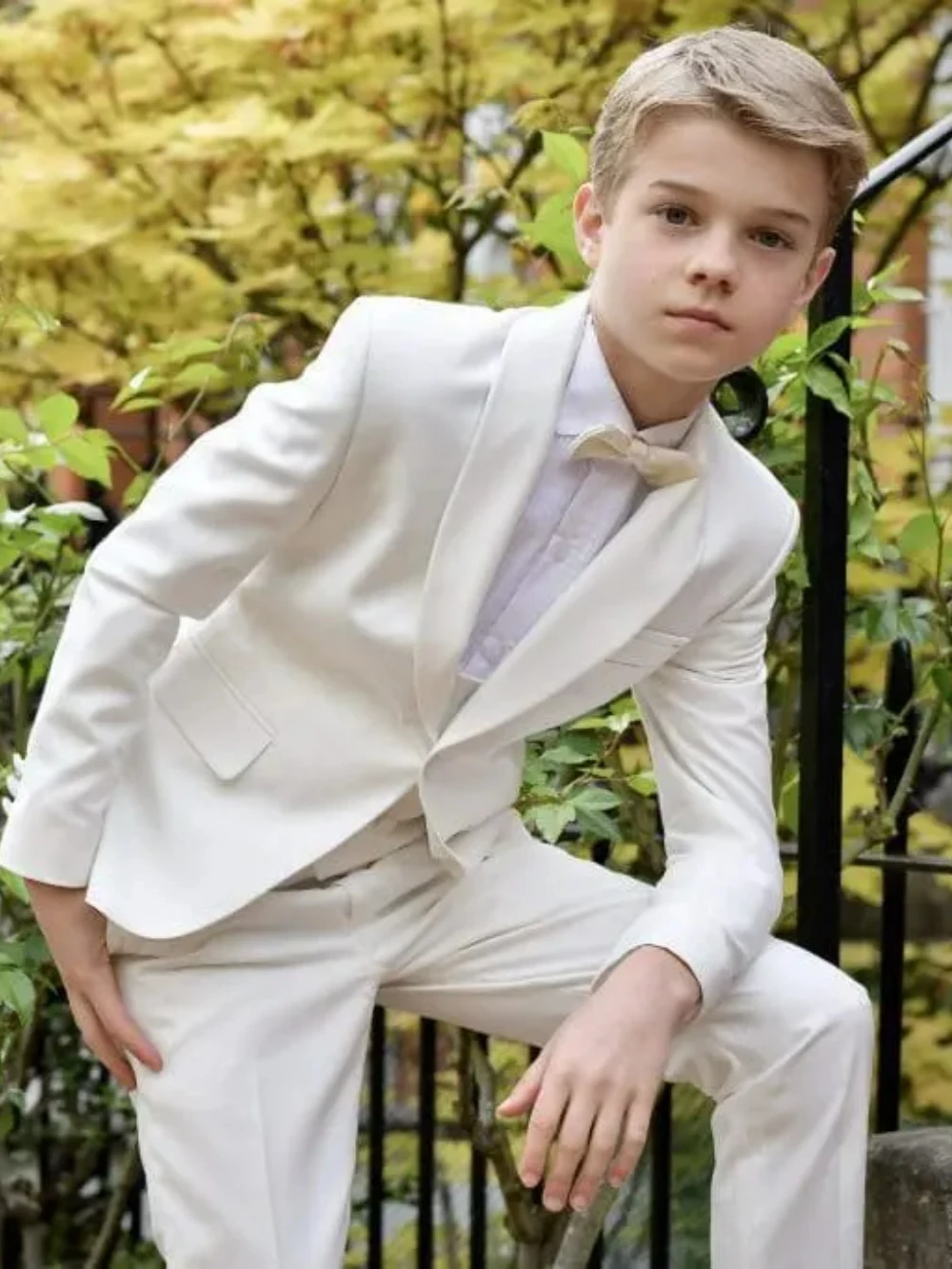 Txjojn 2026 New White Boys Suits 4 Pieces Jacket Vest Pants Bow-tie For Birthday Party Graceful Lapel Child Tuxedo Wedding Guest