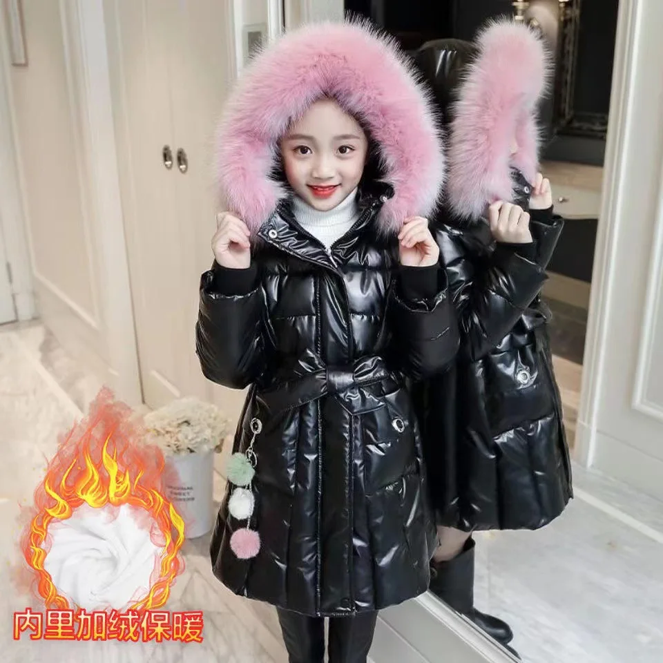 Winter Jacket For Girls Coat Teen Kids Parka Snowsuit Fashion Bright Waterproof Outerwear Children Clothing 4 6 8 10 12 14 Years