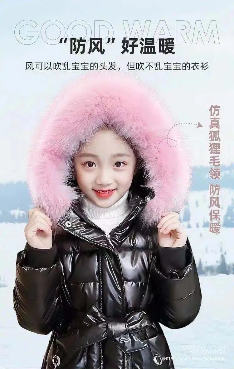 Winter Jacket For Girls Coat Teen Kids Parka Snowsuit Fashion Bright Waterproof Outerwear Children Clothing 4 6 8 10 12 14 Years