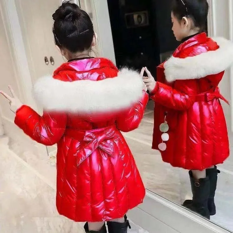 Winter Jacket For Girls Coat Teen Kids Parka Snowsuit Fashion Bright Waterproof Outerwear Children Clothing 4 6 8 10 12 14 Years