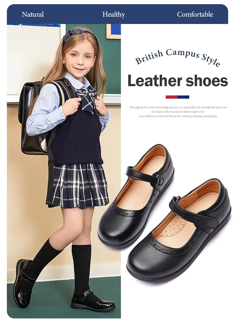 Female Shoe Girl Shoes Black Middle School Student Soft Bottom Comfortable Flat Princess Girls Children's Mother Kids Mary Jane