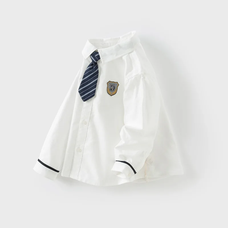 Dave Bella Kid Boy Formal Shirts With Ties Junior Kids Wedding Party Clothes Child White Shirt Cotton Baby Boys Shirt DB1250731