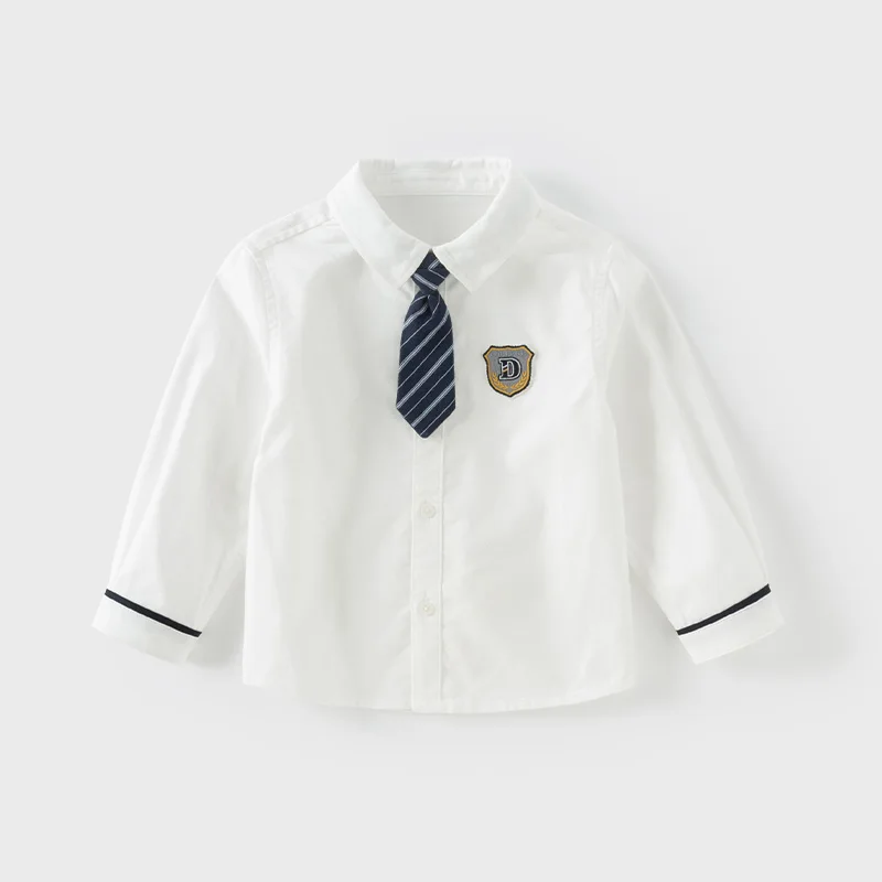 Dave Bella Kid Boy Formal Shirts With Ties Junior Kids Wedding Party Clothes Child White Shirt Cotton Baby Boys Shirt DB1250731