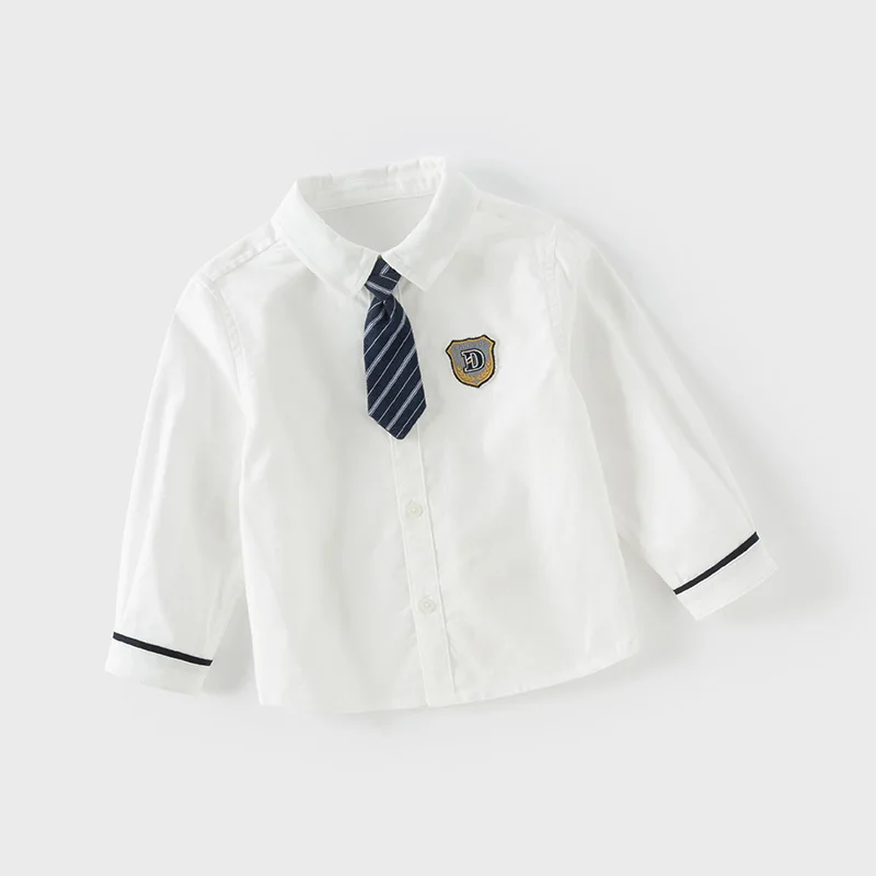 Dave Bella Kid Boy Formal Shirts With Ties Junior Kids Wedding Party Clothes Child White Shirt Cotton Baby Boys Shirt DB1250731