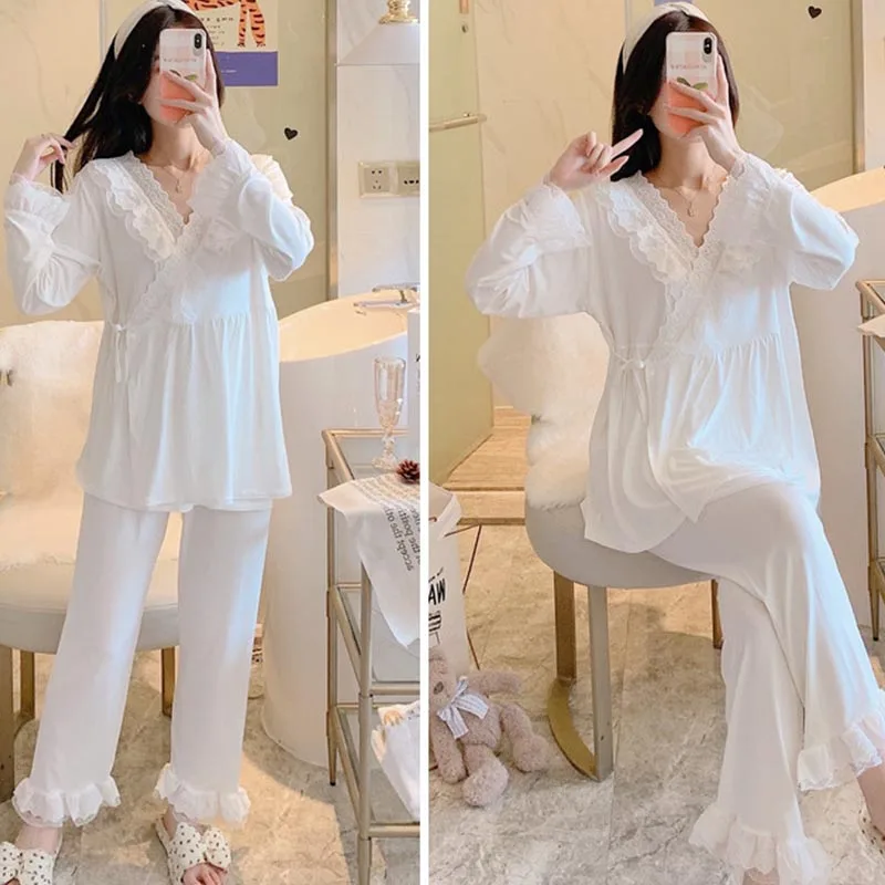 Maternity Modal Pajamas Homewear Sets Across V neck Feeding Pajamas for Pregnant Women Pregnancy Home Hospital Night Wear
