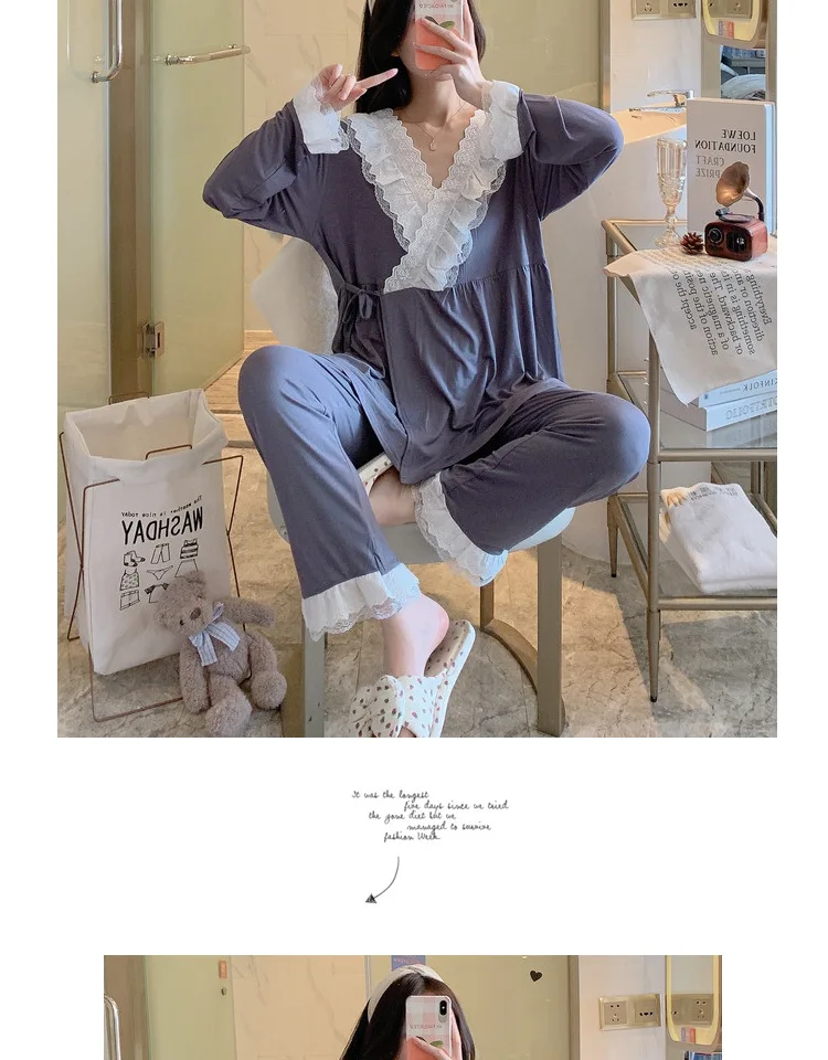 Maternity Modal Pajamas Homewear Sets Across V neck Feeding Pajamas for Pregnant Women Pregnancy Home Hospital Night Wear
