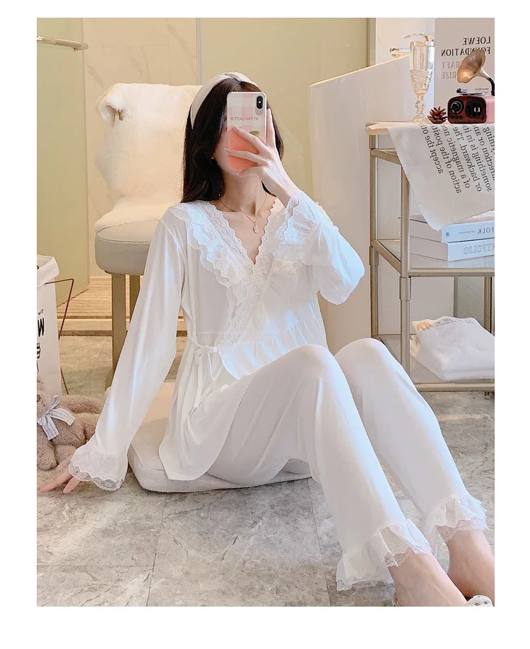 Maternity Modal Pajamas Homewear Sets Across V neck Feeding Pajamas for Pregnant Women Pregnancy Home Hospital Night Wear