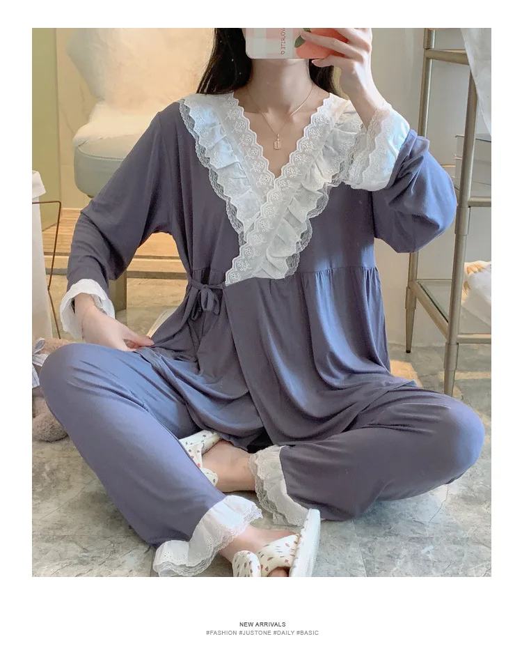 Maternity Modal Pajamas Homewear Sets Across V neck Feeding Pajamas for Pregnant Women Pregnancy Home Hospital Night Wear