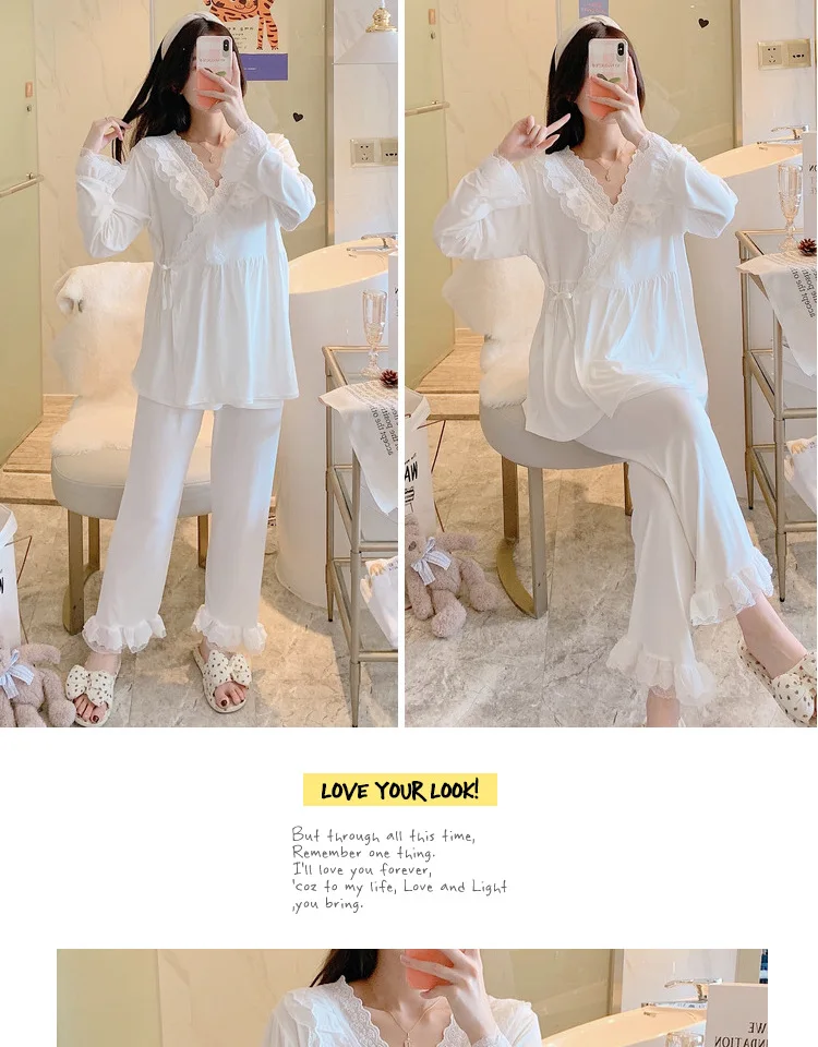 Maternity Modal Pajamas Homewear Sets Across V neck Feeding Pajamas for Pregnant Women Pregnancy Home Hospital Night Wear