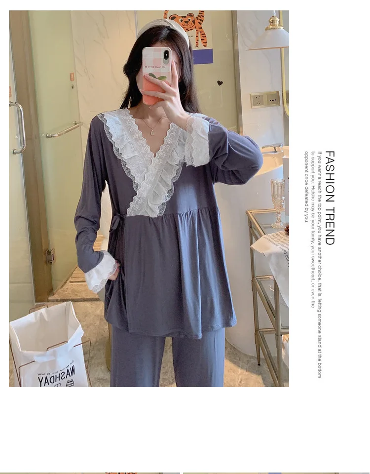 Maternity Modal Pajamas Homewear Sets Across V neck Feeding Pajamas for Pregnant Women Pregnancy Home Hospital Night Wear
