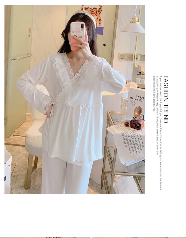 Maternity Modal Pajamas Homewear Sets Across V neck Feeding Pajamas for Pregnant Women Pregnancy Home Hospital Night Wear